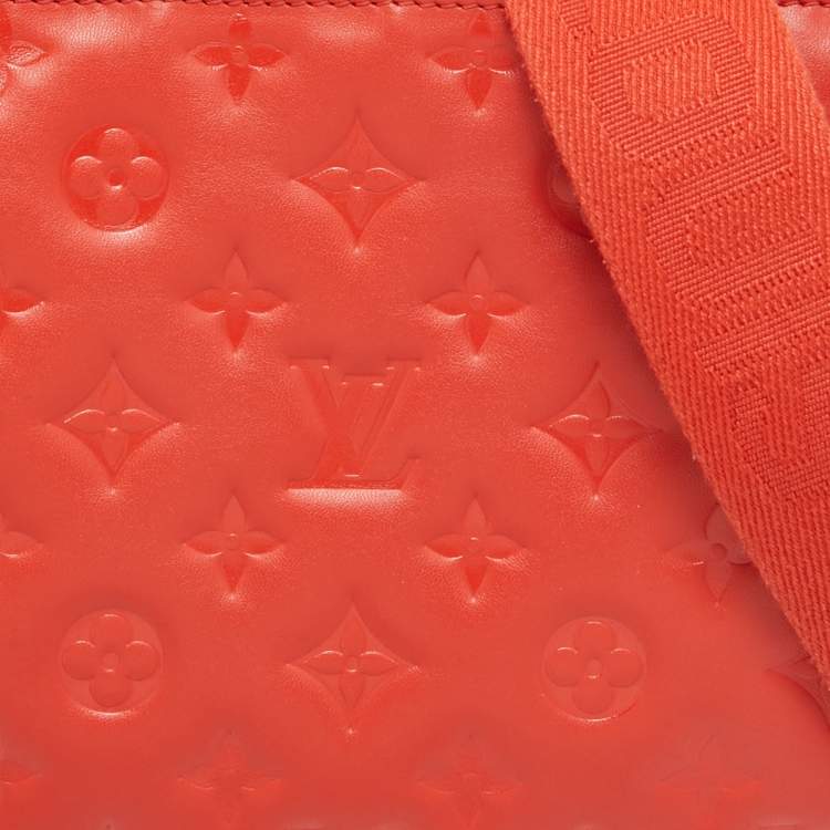 Pre Owned Louis Vuitton Red Monogram Embossed Leather Coussin PM Bag