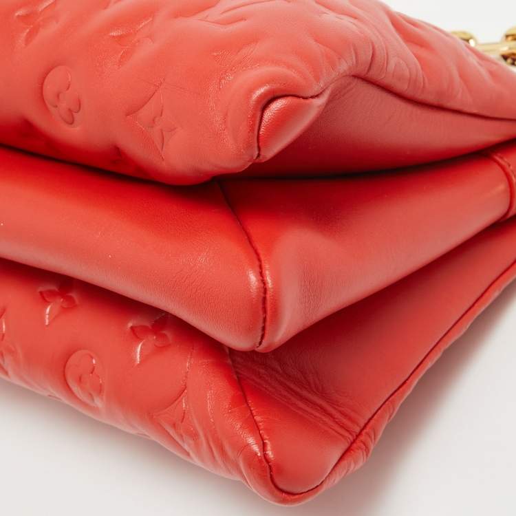 Pre Owned Louis Vuitton Red Monogram Embossed Leather Coussin PM Bag