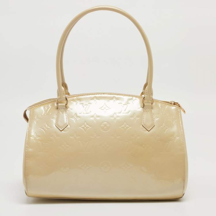 Pre Owned Louis Vuitton Blanc Corail Monogram Vernis Sherwood GM Bag