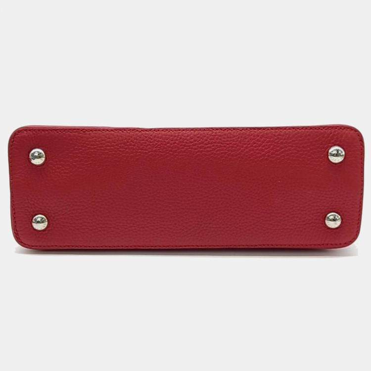 Pre Owned Louis Vuitton Red Leather Capucines PM Top Handle Bag