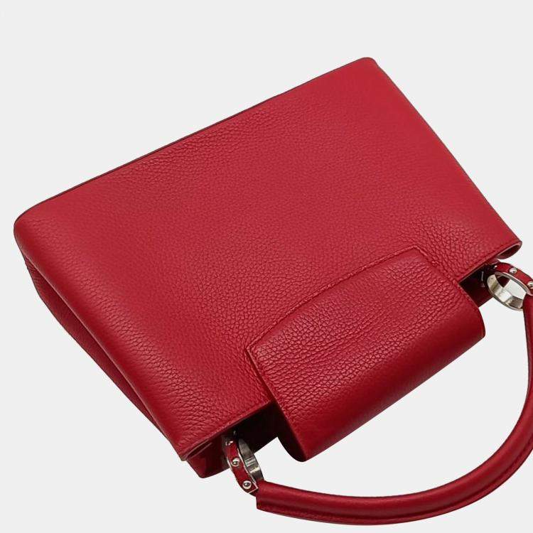 Pre Owned Louis Vuitton Red Leather Capucines PM Top Handle Bag