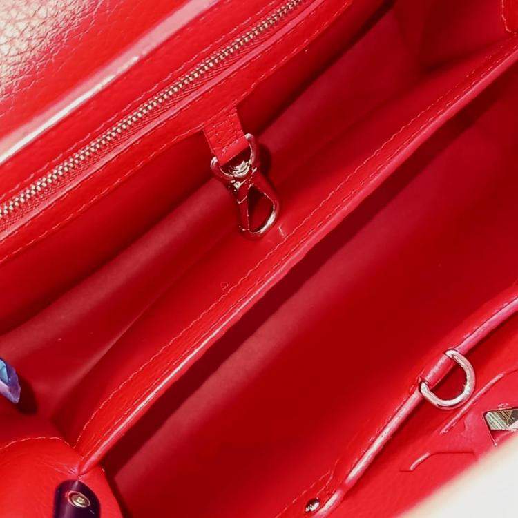 Pre Owned Louis Vuitton Red Leather Capucines PM Top Handle Bag