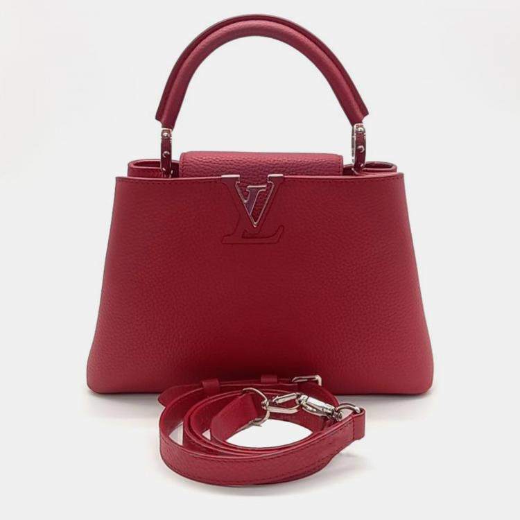 Pre Owned Louis Vuitton Red Leather Capucines PM Top Handle Bag