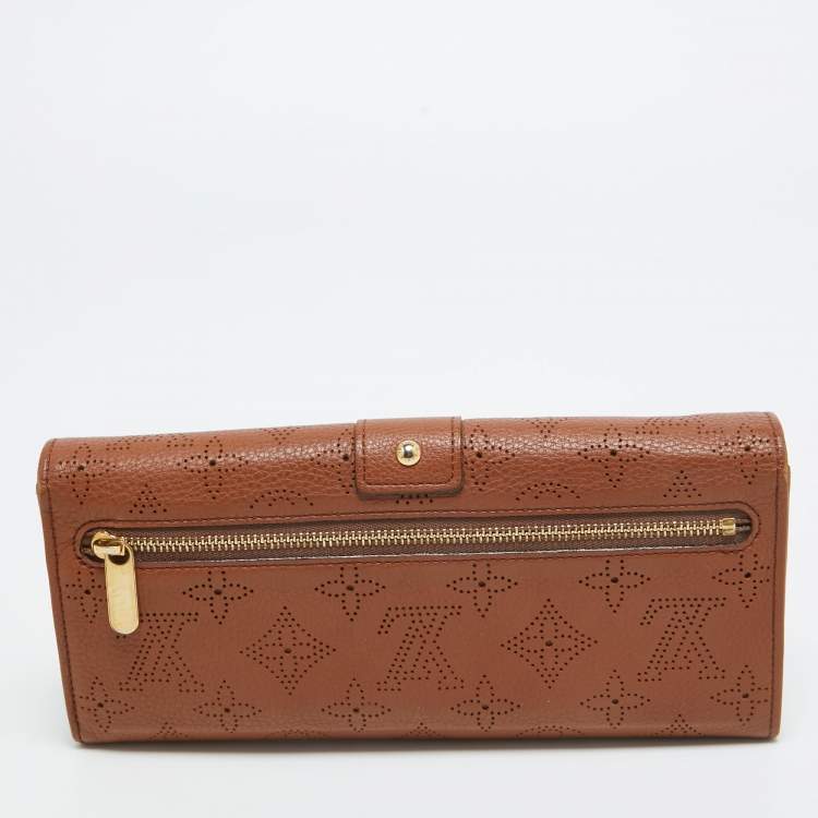 Pre Owned Louis Vuitton Cognac Monogram Mahina Leather Amelia Wallet