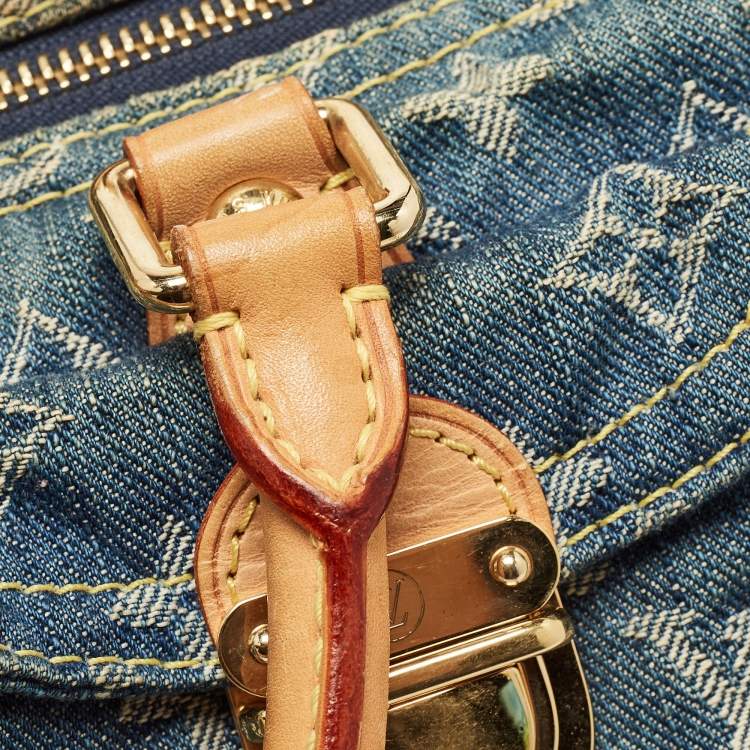 Pre Owned Louis Vuitton Blue Denim Monogram Limited Edition Patchwork Speedy Bag