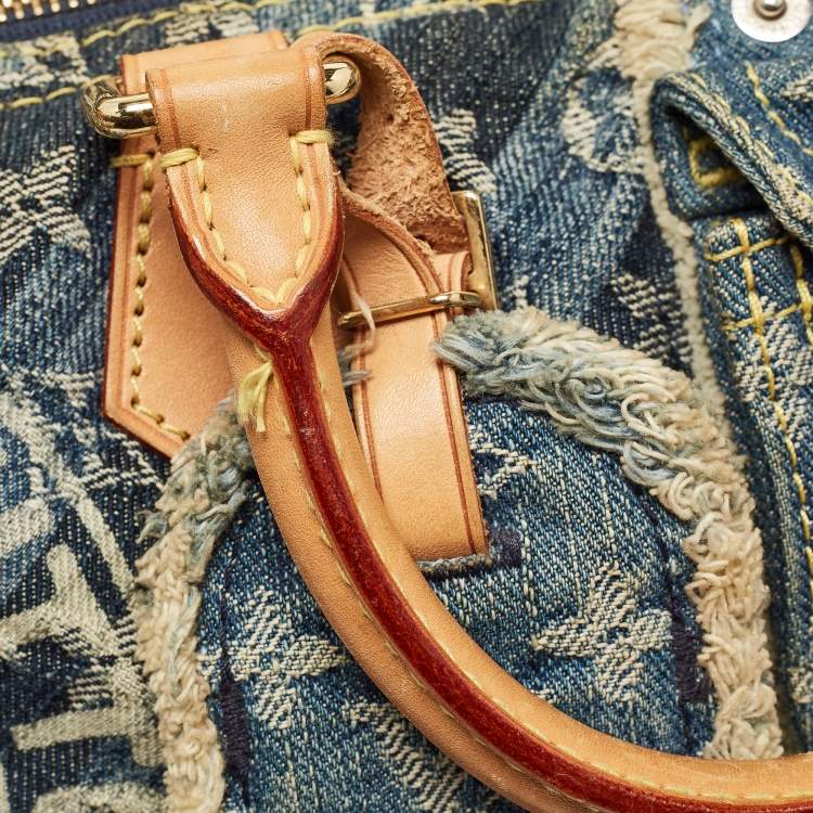 Pre Owned Louis Vuitton Blue Denim Monogram Limited Edition Patchwork Speedy Bag