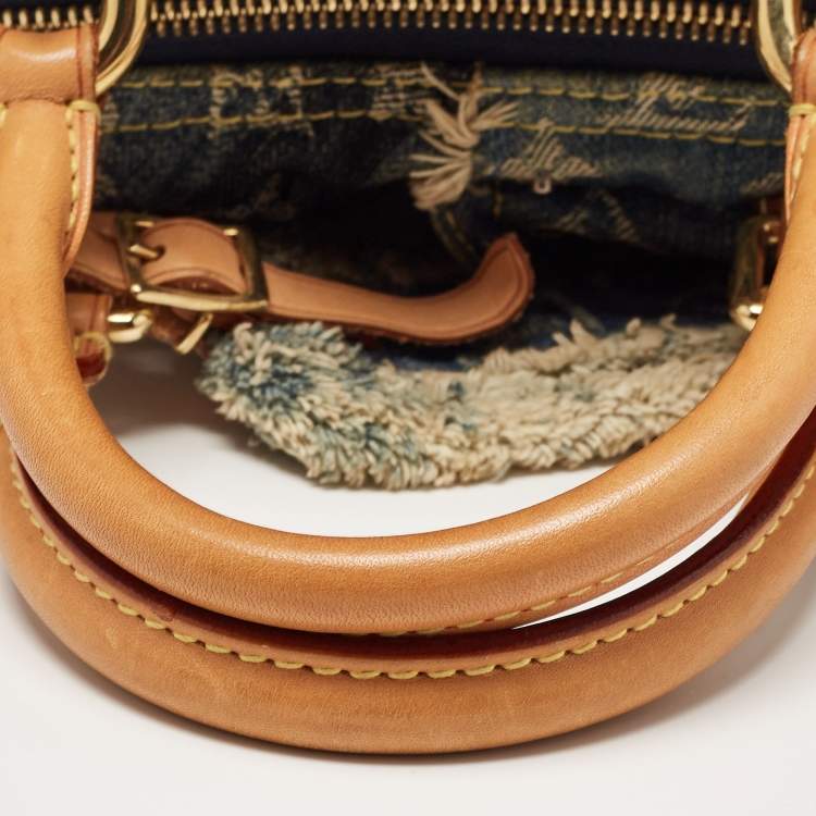 Pre Owned Louis Vuitton Blue Denim Monogram Limited Edition Patchwork Speedy Bag