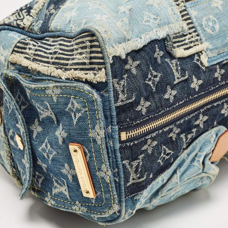 Pre Owned Louis Vuitton Blue Denim Monogram Limited Edition Patchwork Speedy Bag