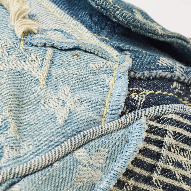 Pre Owned Louis Vuitton Blue Denim Monogram Limited Edition Patchwork Speedy Bag