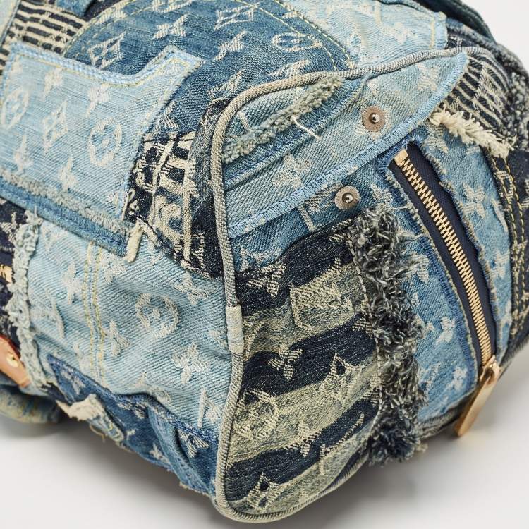 Pre Owned Louis Vuitton Blue Denim Monogram Limited Edition Patchwork Speedy Bag