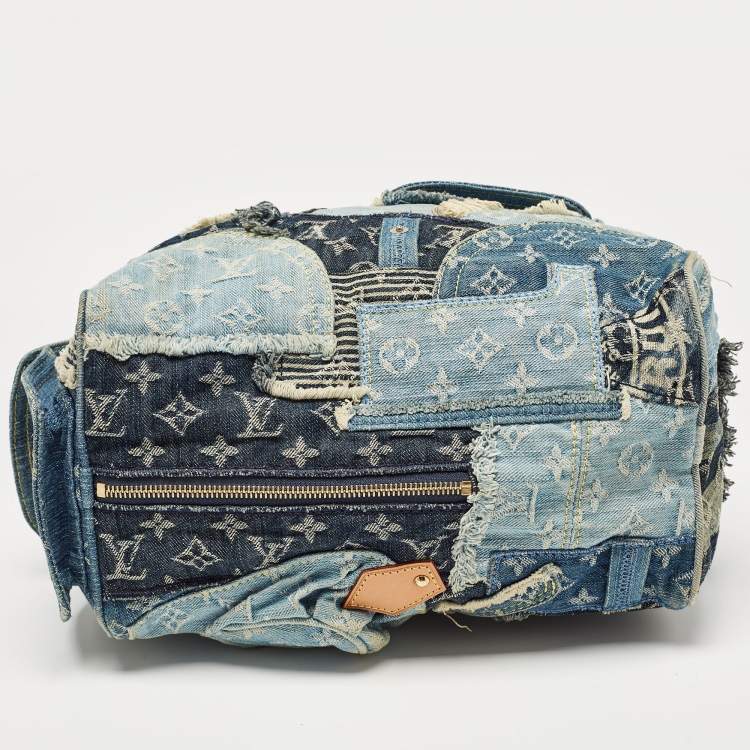 Pre Owned Louis Vuitton Blue Denim Monogram Limited Edition Patchwork Speedy Bag