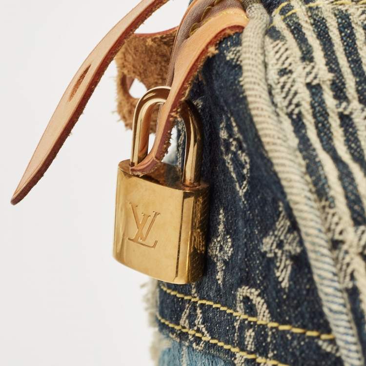 Pre Owned Louis Vuitton Blue Denim Monogram Limited Edition Patchwork Speedy Bag