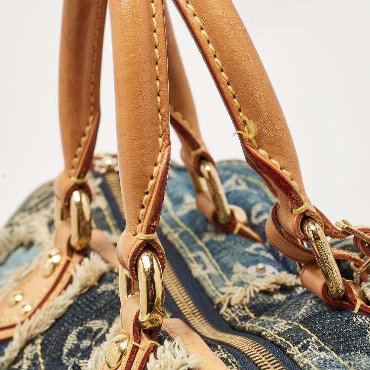 Pre Owned Louis Vuitton Blue Denim Monogram Limited Edition Patchwork Speedy Bag