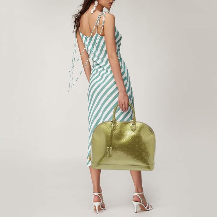 Pre Owned Louis Vuitton Vert Olive Monogram Vernis Leather Alma GM Bag