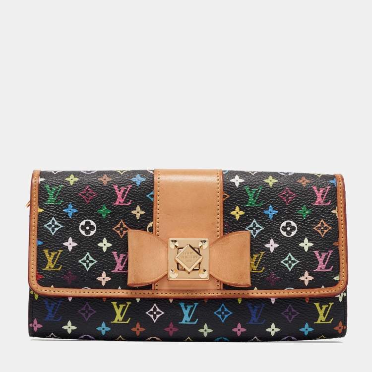 مملوكة مسبقًا Louis Vuitton Black Monogram Multicolore Sarah Noeud Wallet