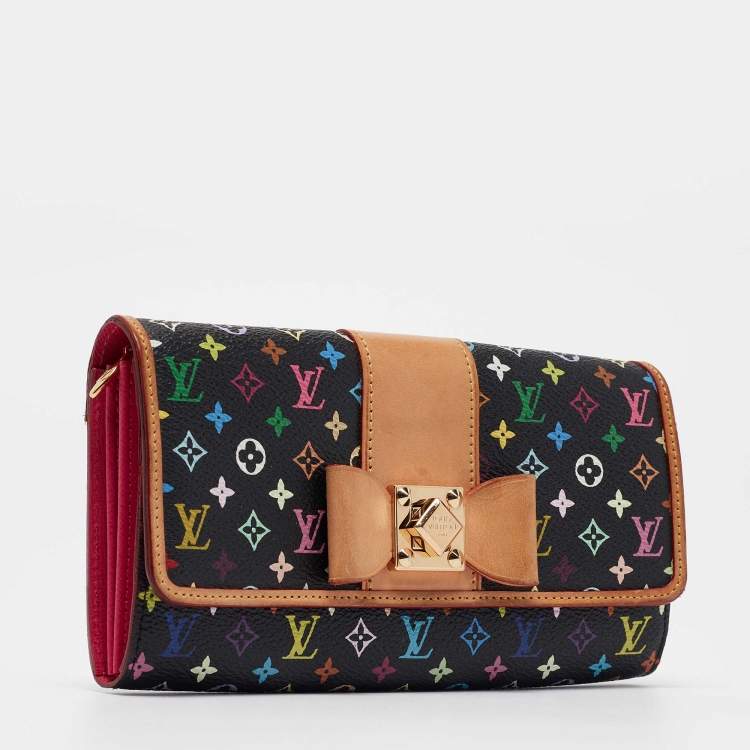 مملوكة مسبقًا Louis Vuitton Black Monogram Multicolore Sarah Noeud Wallet