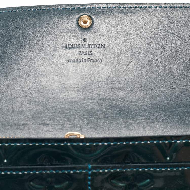 Pre Owned Louis Vuitton Blue Nuit Monogram Vernis Sarah Wallet