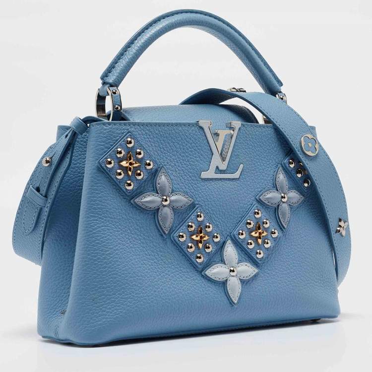 Pre Owned Louis Vuitton Light Blue Leather Mechanical Flower Capucines BB Bag