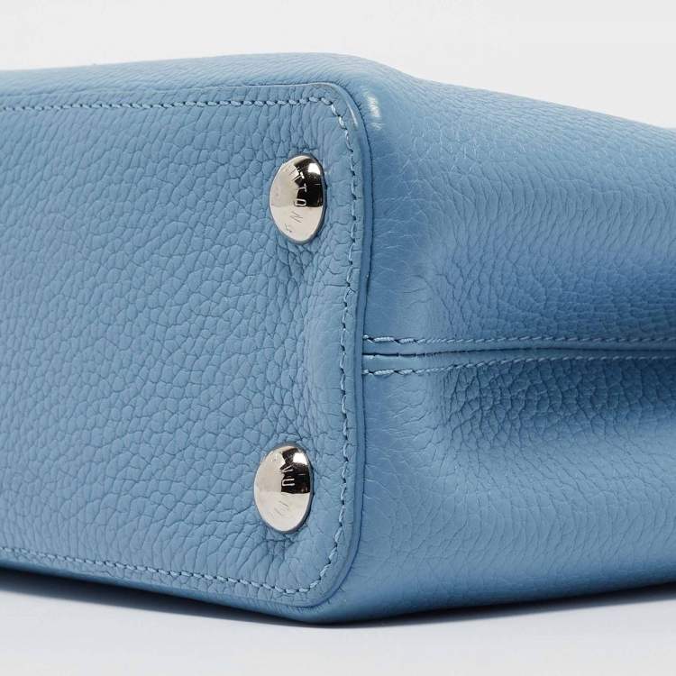 Pre Owned Louis Vuitton Light Blue Leather Mechanical Flower Capucines BB Bag