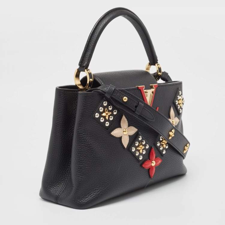 Pre Owned Louis Vuitton Black Taurillon Leather Limited Edition Applique Capucines PM Bag