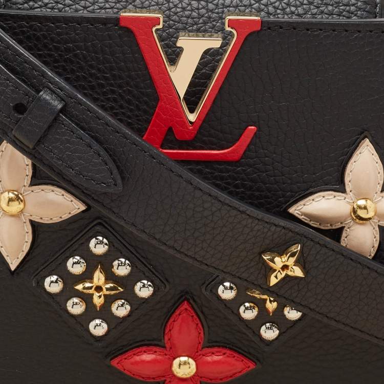 Pre Owned Louis Vuitton Black Taurillon Leather Limited Edition Applique Capucines PM Bag
