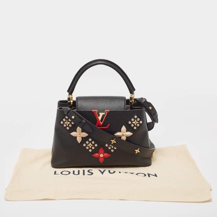Pre Owned Louis Vuitton Black Taurillon Leather Limited Edition Applique Capucines PM Bag