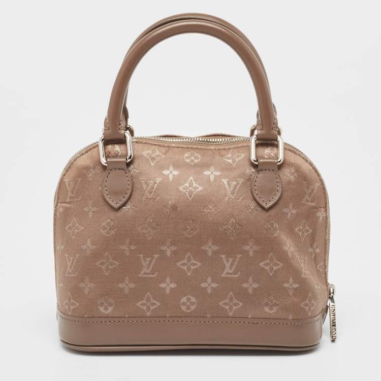 Pre Owned Louis Vuitton Taupe Monogram Satin and Leather Mini Alma Bag