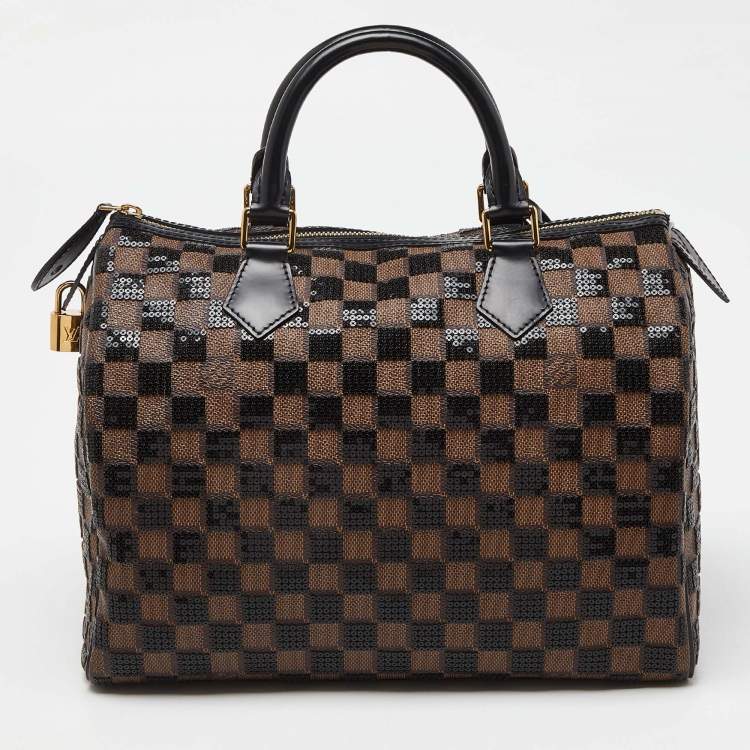 Pre Owned Louis Vuitton Damier Ebene and Sequins Paillettes Limited Edition Speedy 30 Bag