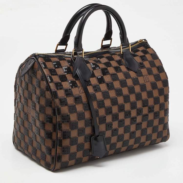Pre Owned Louis Vuitton Damier Ebene and Sequins Paillettes Limited Edition Speedy 30 Bag