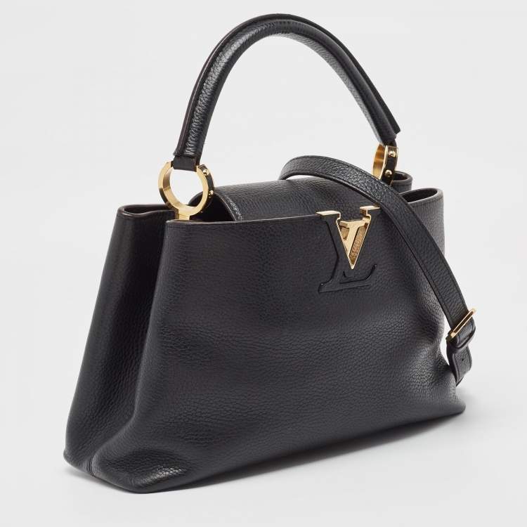 Pre Owned Louis Vuitton Black Leather Capucines MM Bag