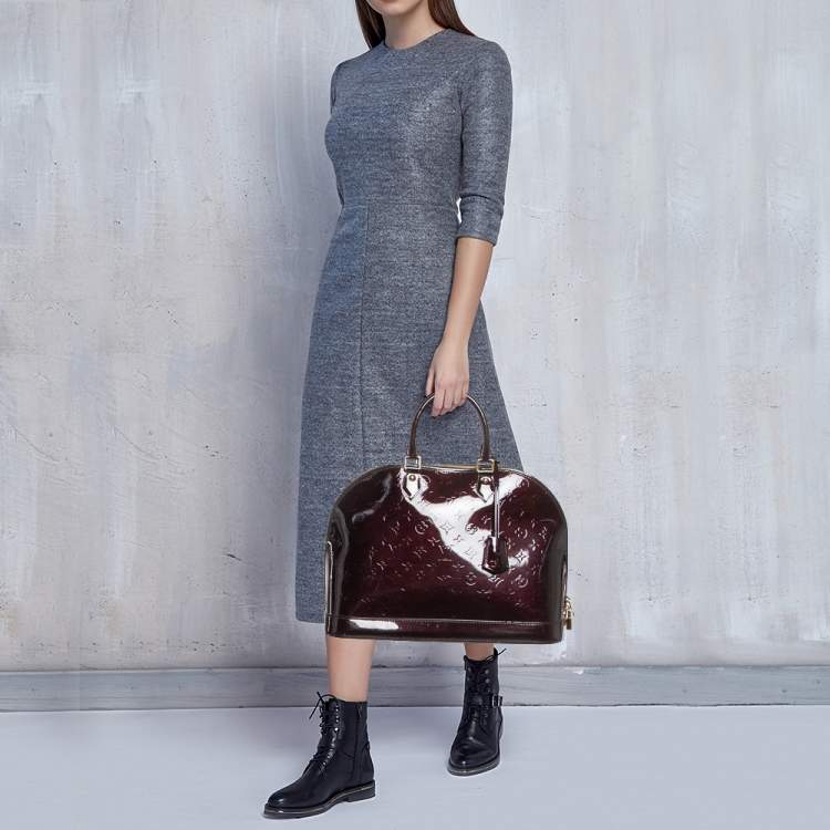 Pre Owned Louis Vuitton Amarante Monogram Vernis Alma GM Bag