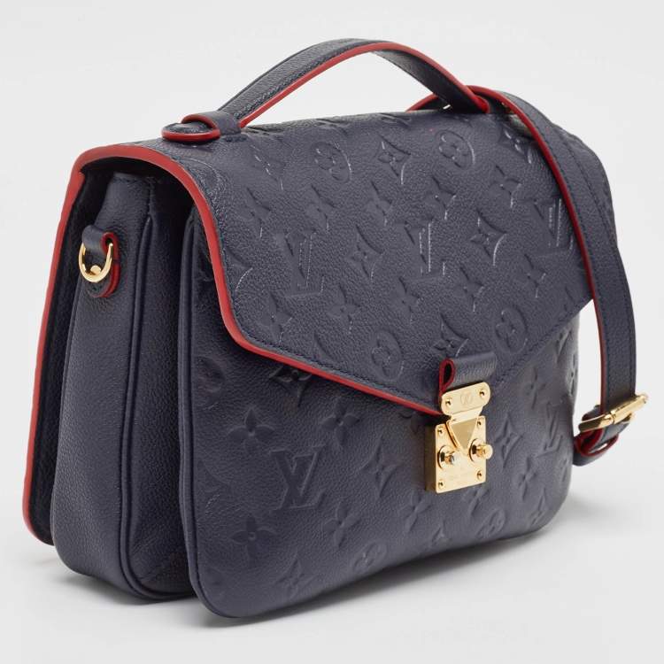 Pre Owned Louis Vuitton Navy Blue/Red Monogram Empreinte Leather Pochette Metis Bag