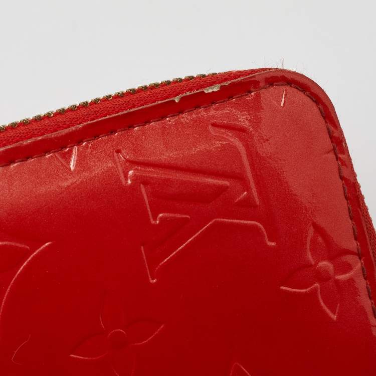 Pre Owned Louis Vuitton Orange Sunset Monogram Vernis Zippy Wallet