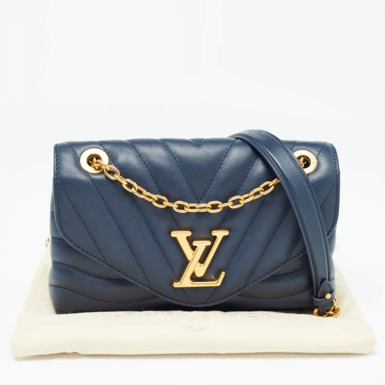 Pre Owned Louis Vuitton Navy Blue Leather New Wave Chain MM Bag