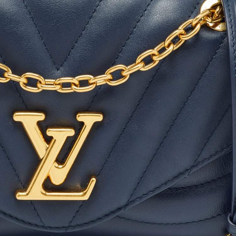 Pre Owned Louis Vuitton Navy Blue Leather New Wave Chain MM Bag