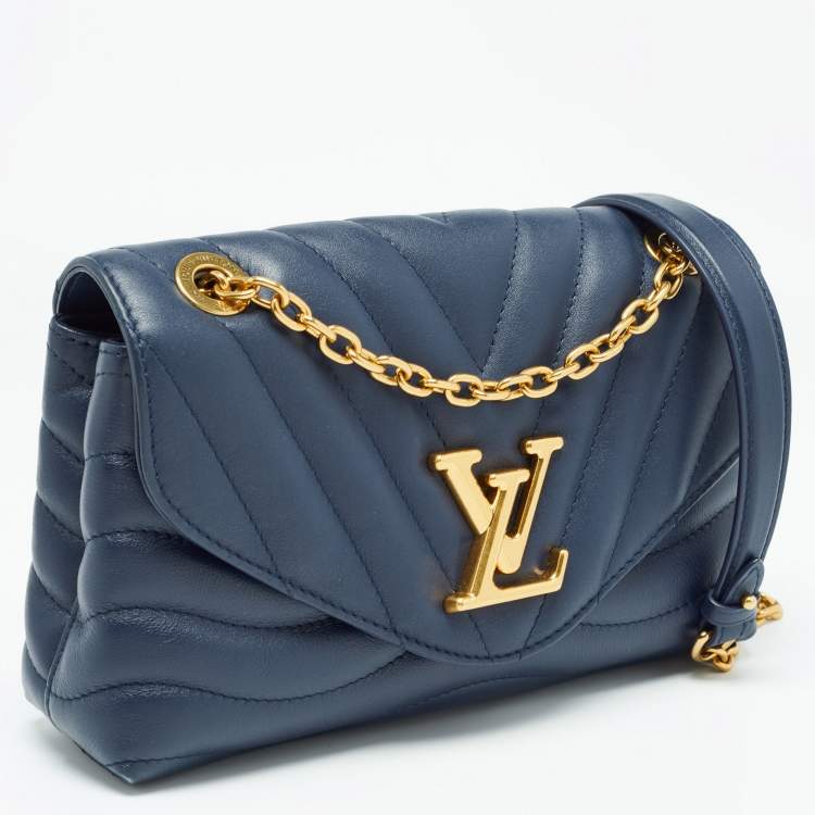 Pre Owned Louis Vuitton Navy Blue Leather New Wave Chain MM Bag