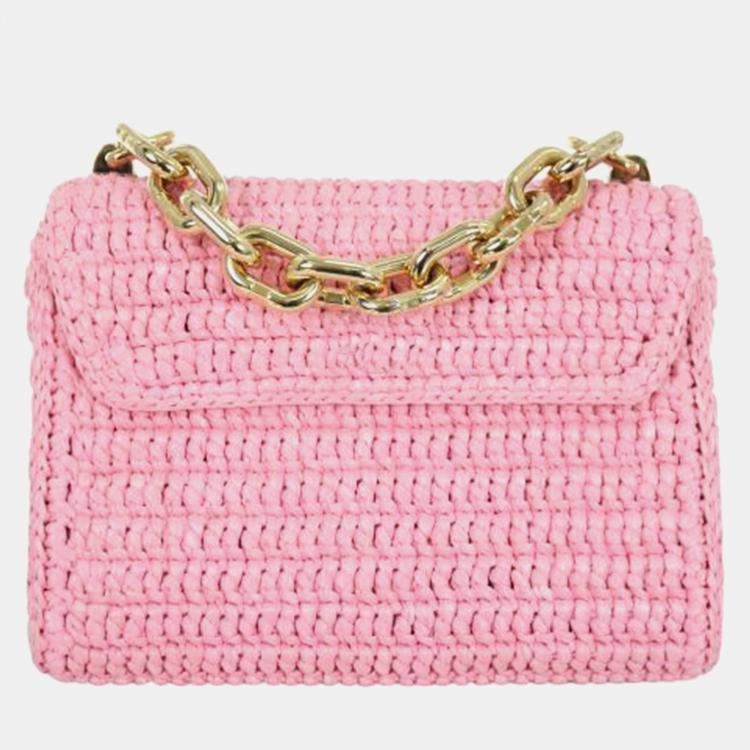 Pre Owned Louis Vuitton Pink Madagascan Raffia Twist PM Bag