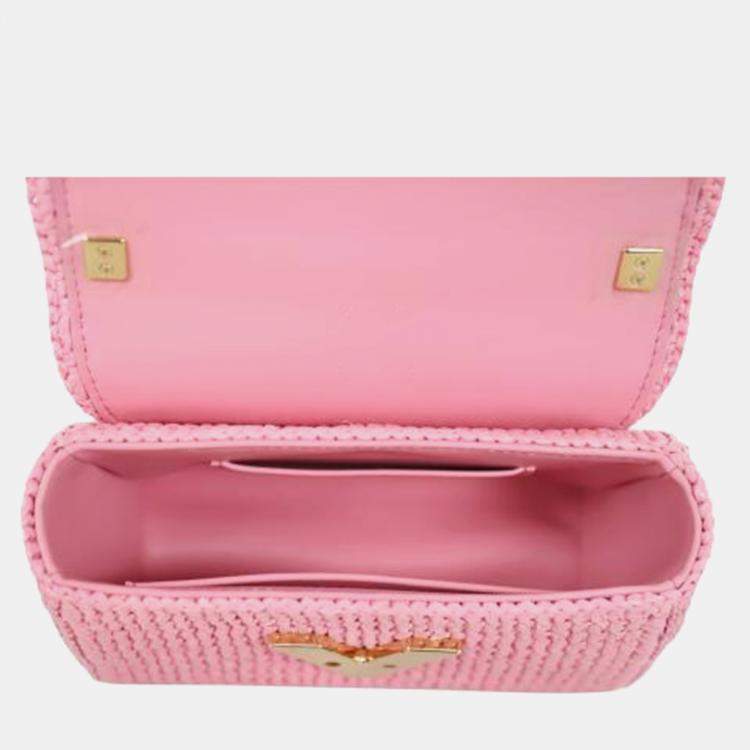 Pre Owned Louis Vuitton Pink Madagascan Raffia Twist PM Bag