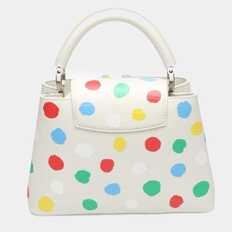 Pre Owned Louis Vuitton x Yayoi Kusama White Leather Capucines Painted Top Handle Bag