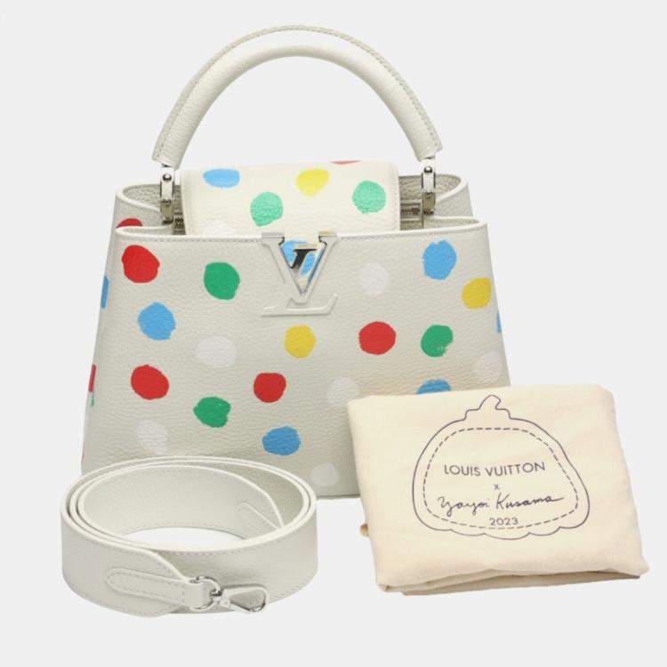 Pre Owned Louis Vuitton x Yayoi Kusama White Leather Capucines Painted Top Handle Bag