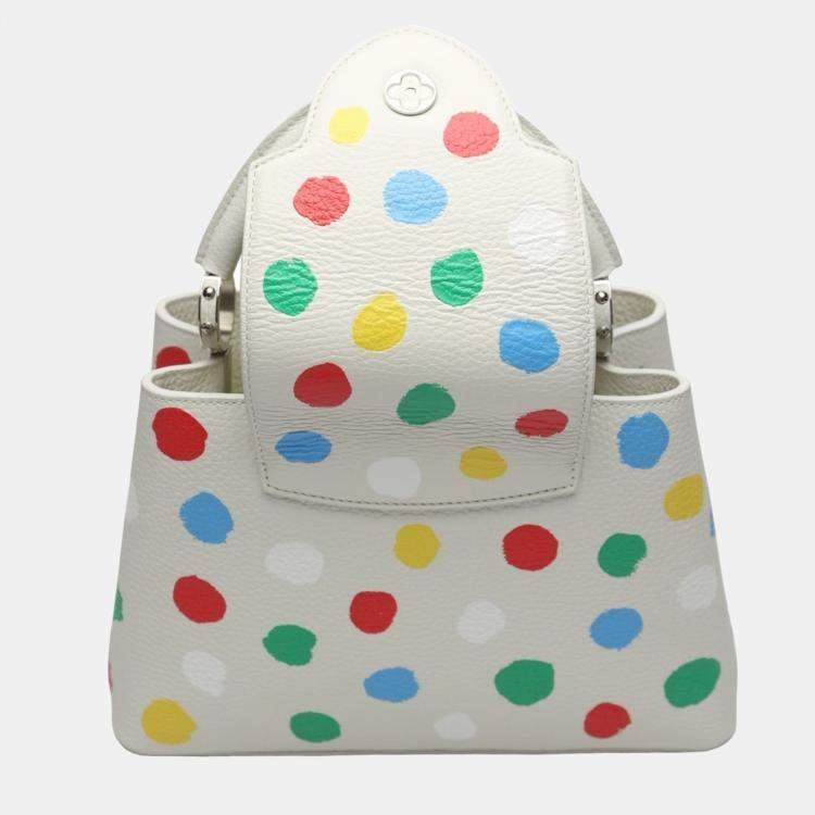 Pre Owned Louis Vuitton x Yayoi Kusama White Leather Capucines Painted Top Handle Bag