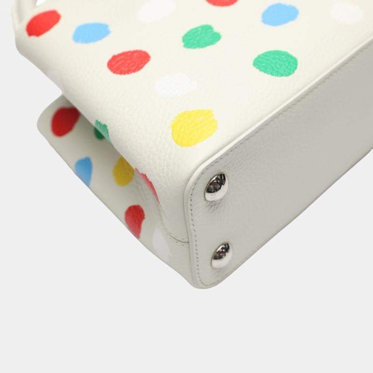 Pre Owned Louis Vuitton x Yayoi Kusama White Leather Capucines Painted Top Handle Bag