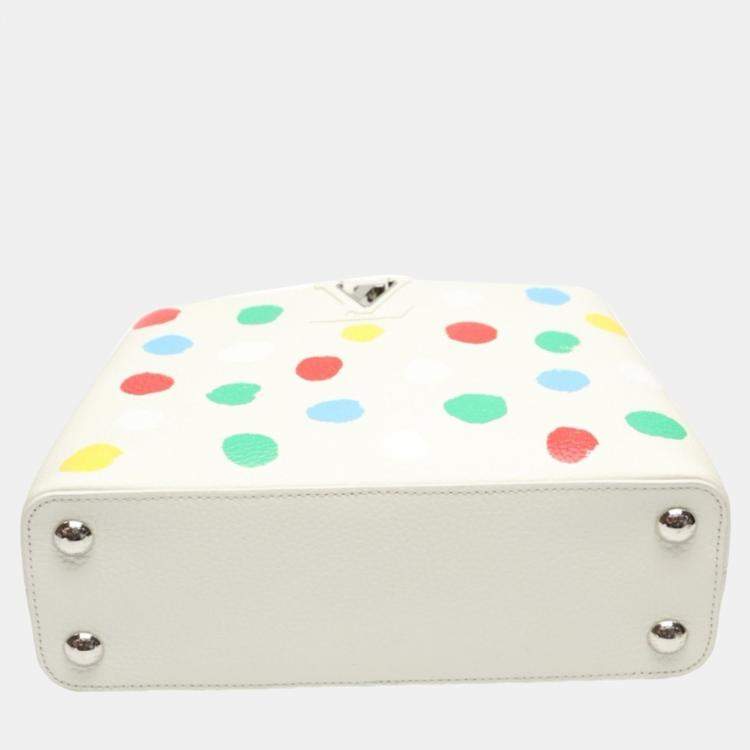 Pre Owned Louis Vuitton x Yayoi Kusama White Leather Capucines Painted Top Handle Bag