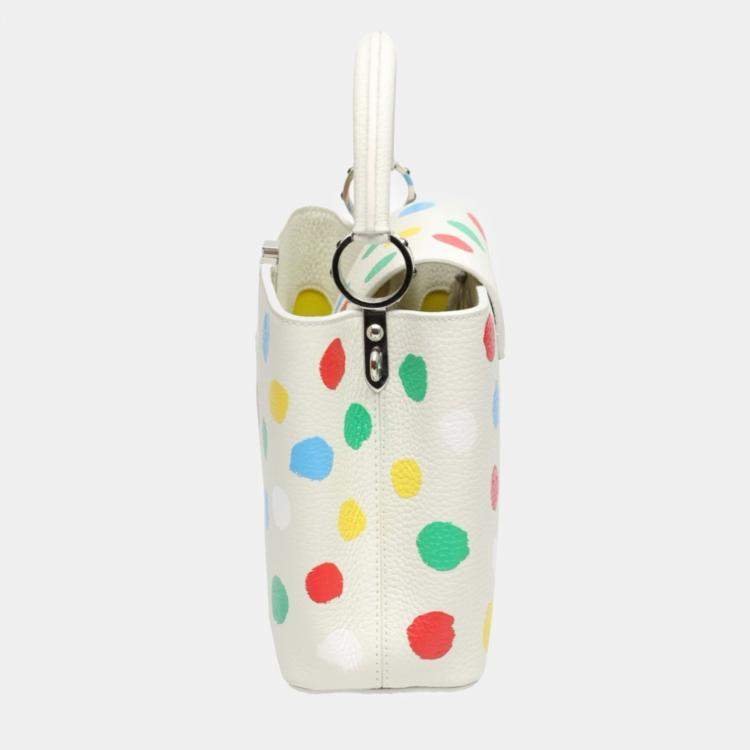 Pre Owned Louis Vuitton x Yayoi Kusama White Leather Capucines Painted Top Handle Bag