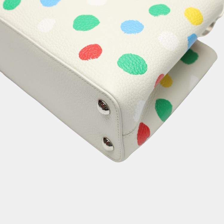 Pre Owned Louis Vuitton x Yayoi Kusama White Leather Capucines Painted Top Handle Bag