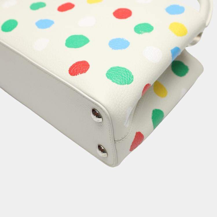 Pre Owned Louis Vuitton x Yayoi Kusama White Leather Capucines Painted Top Handle Bag