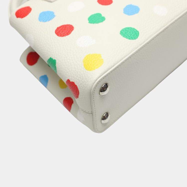 Pre Owned Louis Vuitton x Yayoi Kusama White Leather Capucines Painted Top Handle Bag