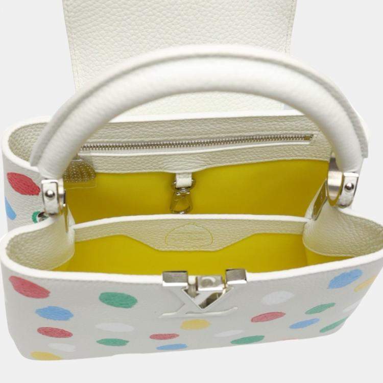 Pre Owned Louis Vuitton x Yayoi Kusama White Leather Capucines Painted Top Handle Bag