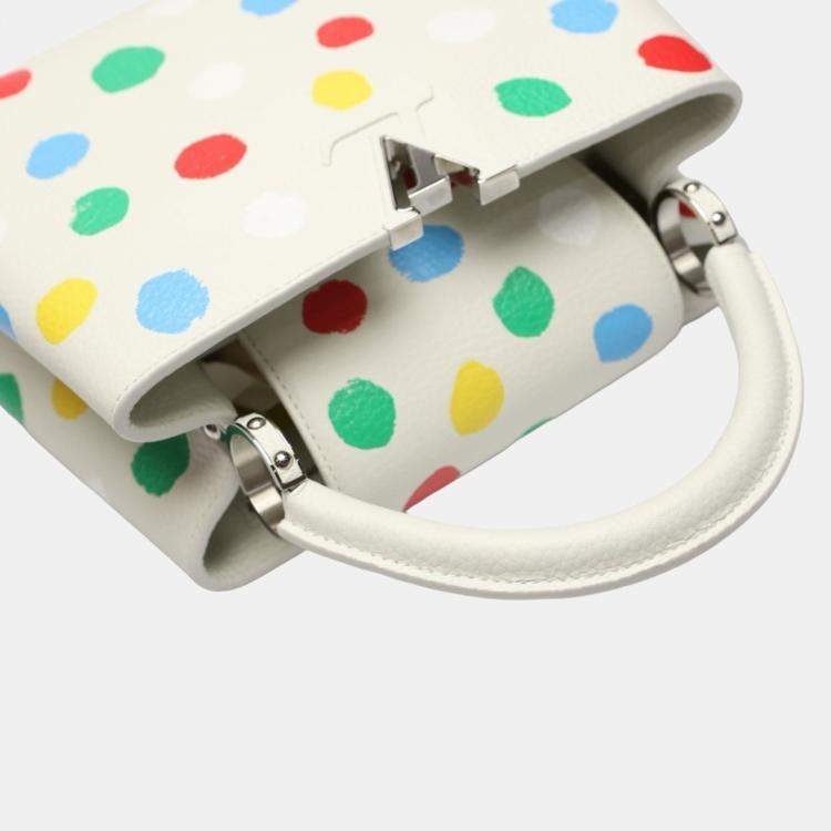 Pre Owned Louis Vuitton x Yayoi Kusama White Leather Capucines Painted Top Handle Bag