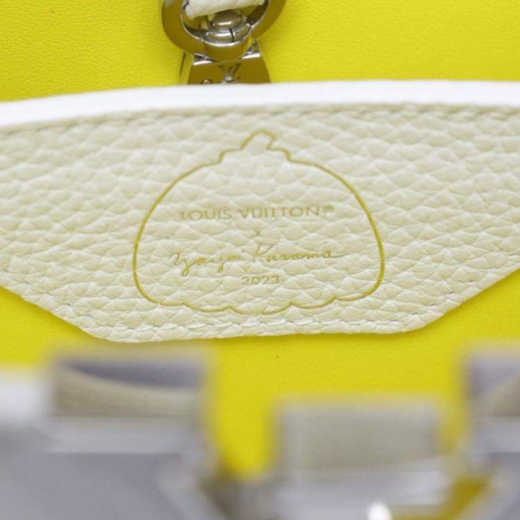 Pre Owned Louis Vuitton x Yayoi Kusama White Leather Capucines Painted Top Handle Bag